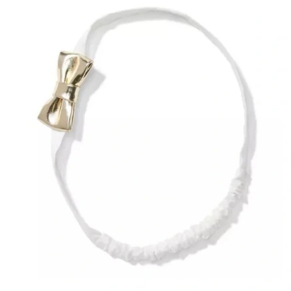 Janie and Jack Baby Girls One Size Elastic White Headband with Gold Bow $14